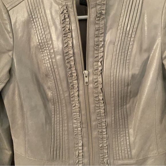 Danier Leather Jacket Sand Print Metallic Pearlized Colors Ruffle Pleated - Picture 6 of 11